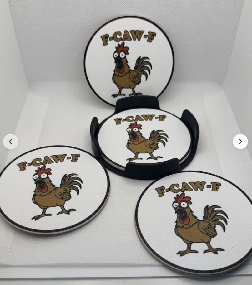 F-CAW-F Chicken Coasters - Funny 3D Printed Set of 4 with Holder