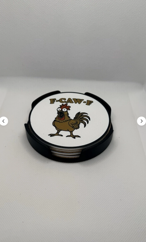 F-CAW-F Chicken Coasters - Funny 3D Printed Set of 4 with Holder