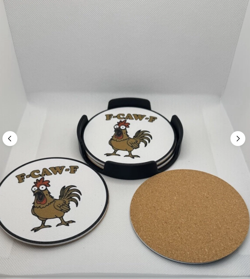 F-CAW-F Chicken Coasters - Funny 3D Printed Set of 4 with Holder