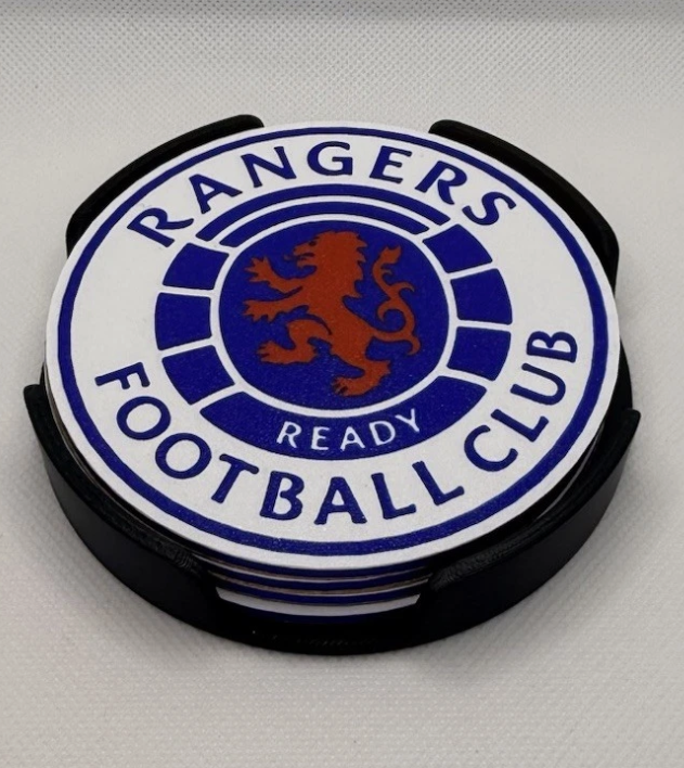 Rangers FC Coasters - 3D Printed Set of 4 with Holder | Glasgow Rangers Gift