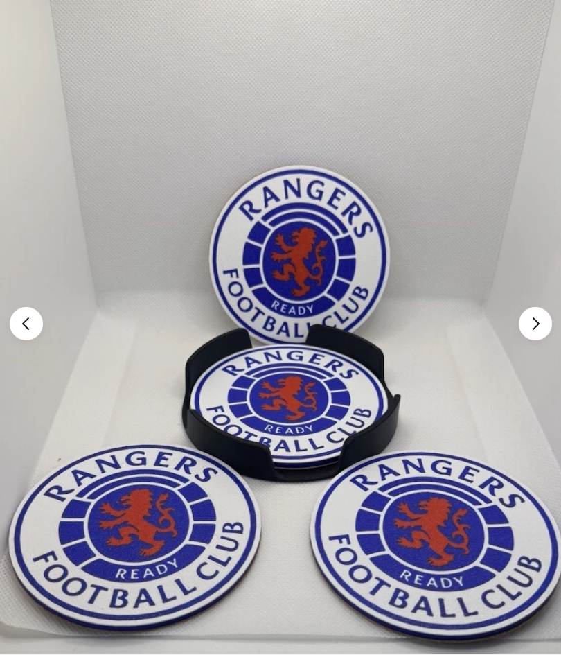 Rangers FC Coasters - 3D Printed Set of 4 with Holder | Glasgow Rangers Gift