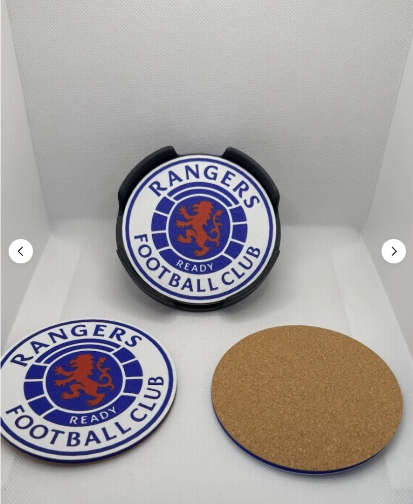 Rangers FC Coasters - 3D Printed Set of 4 with Holder | Glasgow Rangers Gift