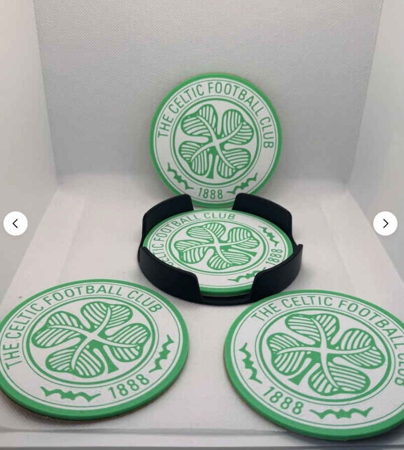 Celtic FC Coasters - 3D Printed Set of 4 with Holder | Glasgow Celtic Gift