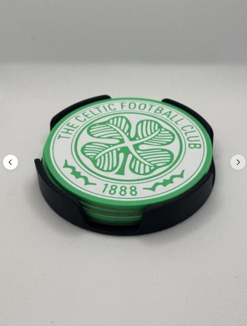 Celtic FC Coasters - 3D Printed Set of 4 with Holder | Glasgow Celtic Gift