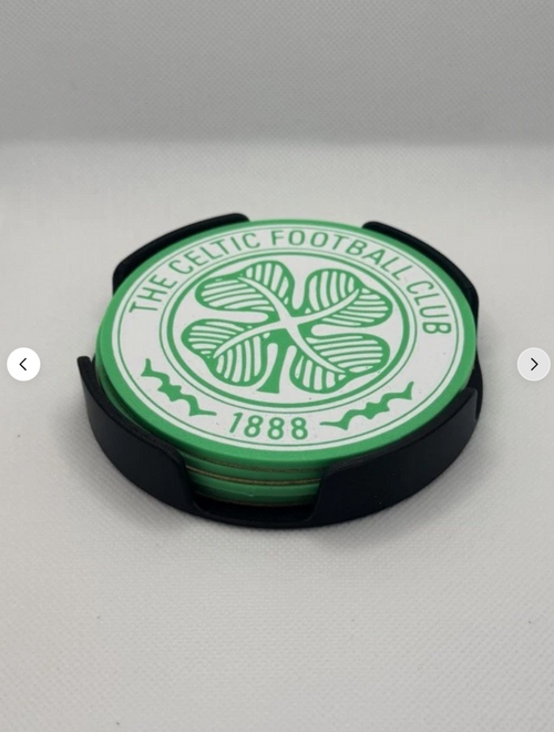 Celtic FC Coasters - 3D Printed Set of 4 with Holder | Glasgow Celtic Gift