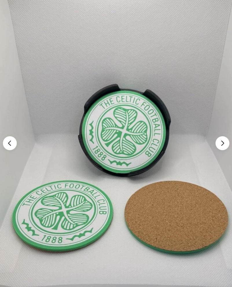 Celtic FC Coasters - 3D Printed Set of 4 with Holder | Glasgow Celtic Gift