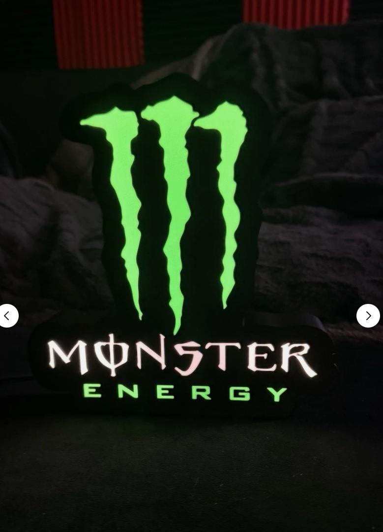 Monster Energy LED Light Box - USB Powered 3D Printed Sign for Gaming Room & Man Cave