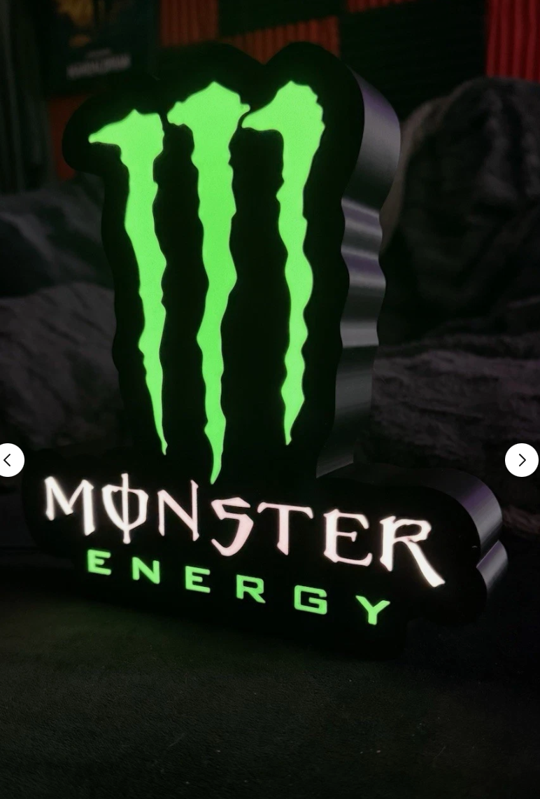 Monster Energy LED Light Box - USB Powered 3D Printed Sign for Gaming Room & Man Cave