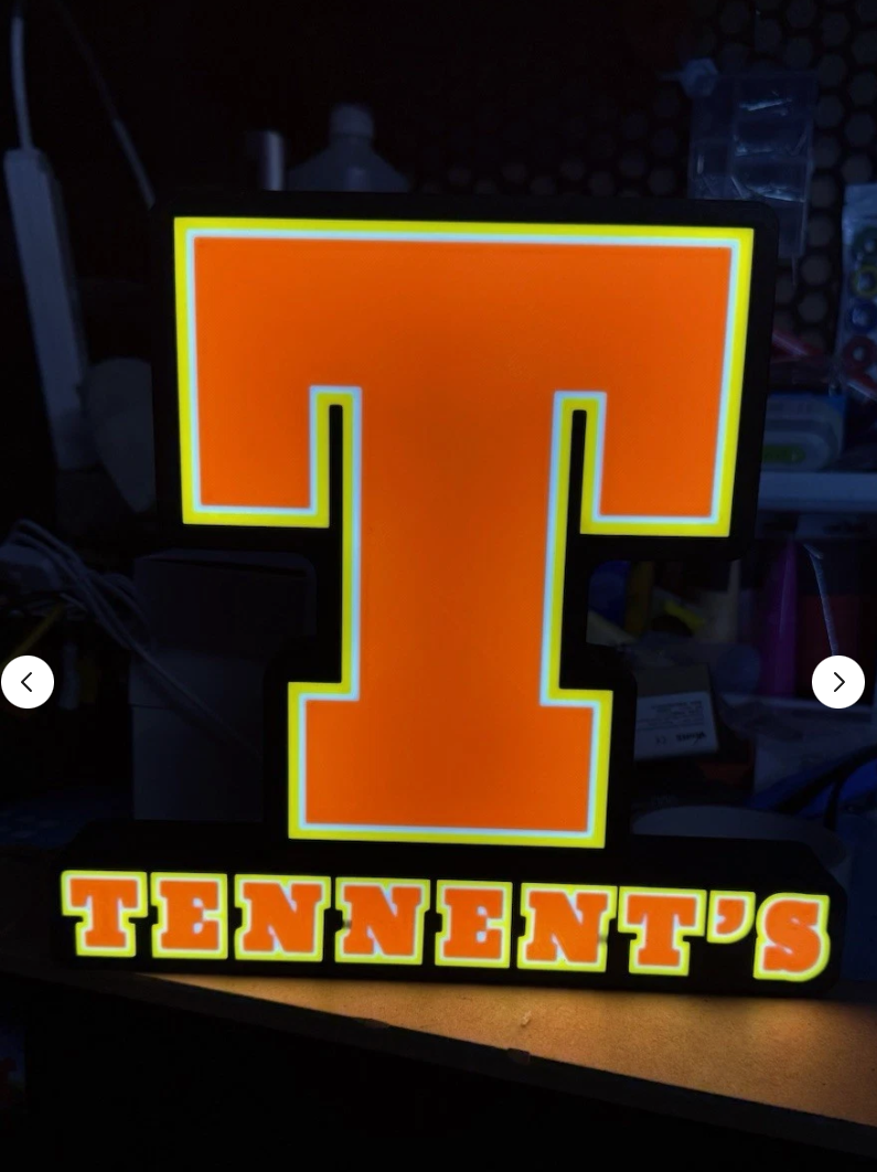 Tennent's Lager LED Light Box - USB Powered 3D Printed Sign for Home Bar & Man Cave