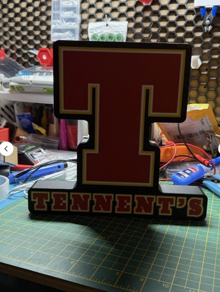 Tennent's Lager LED Light Box - USB Powered 3D Printed Sign for Home Bar & Man Cave