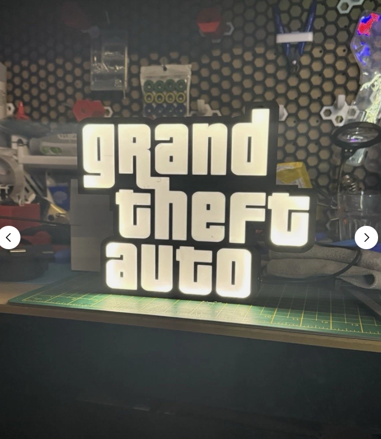 Grand Theft Auto (GTA) LED Light Box - USB Powered 3D Printed Gaming Room Sign