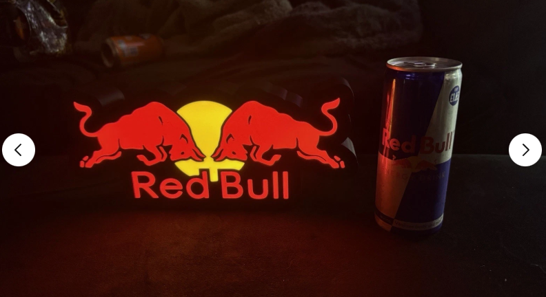 Red Bull LED Light Box - USB Powered 3D Printed Sign for Gaming Room & Man Cave