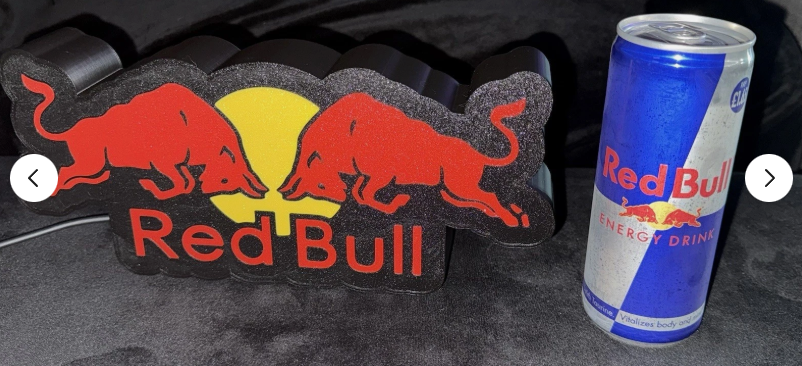 Red Bull LED Light Box - USB Powered 3D Printed Sign for Gaming Room & Man Cave