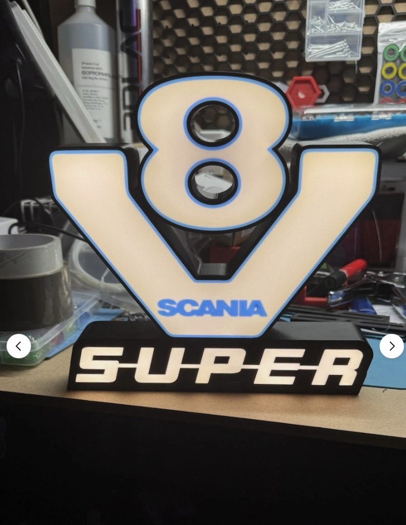 Scania V8 Super LED Light Box - USB C Powered 3D Printed Sign for Truck Office & Man Cave