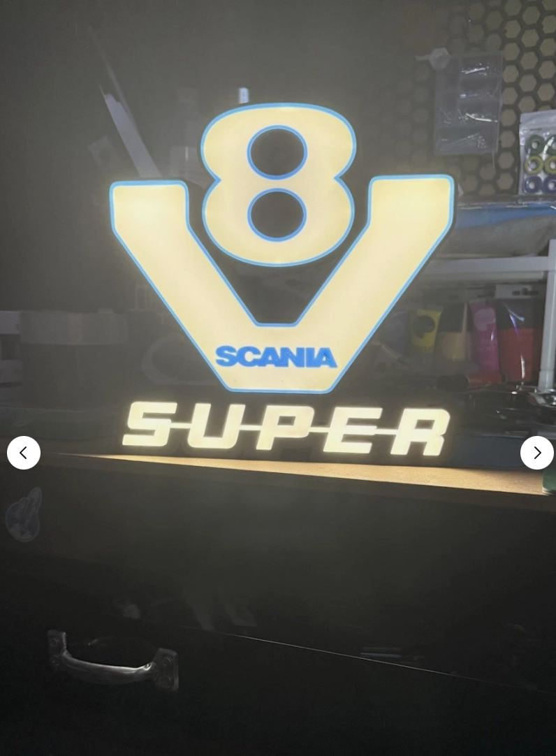 Scania V8 Super LED Light Box - USB C Powered 3D Printed Sign for Truck Office & Man Cave