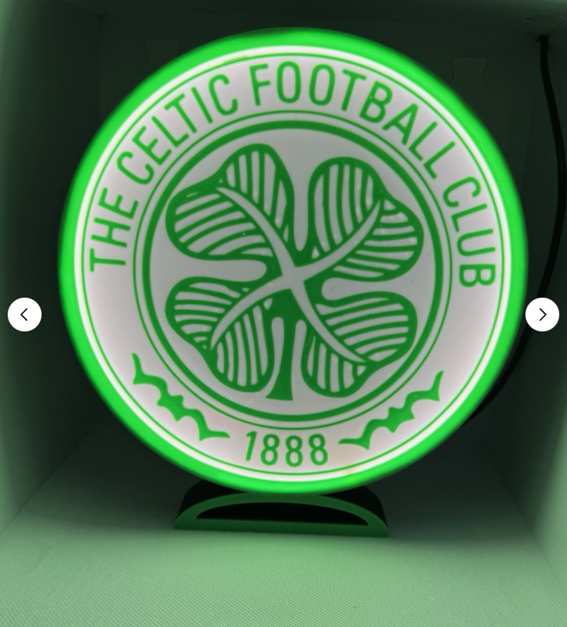 Celtic FC LED Light Box - USB Powered 3D Printed Sign for Man Cave & Home Bar